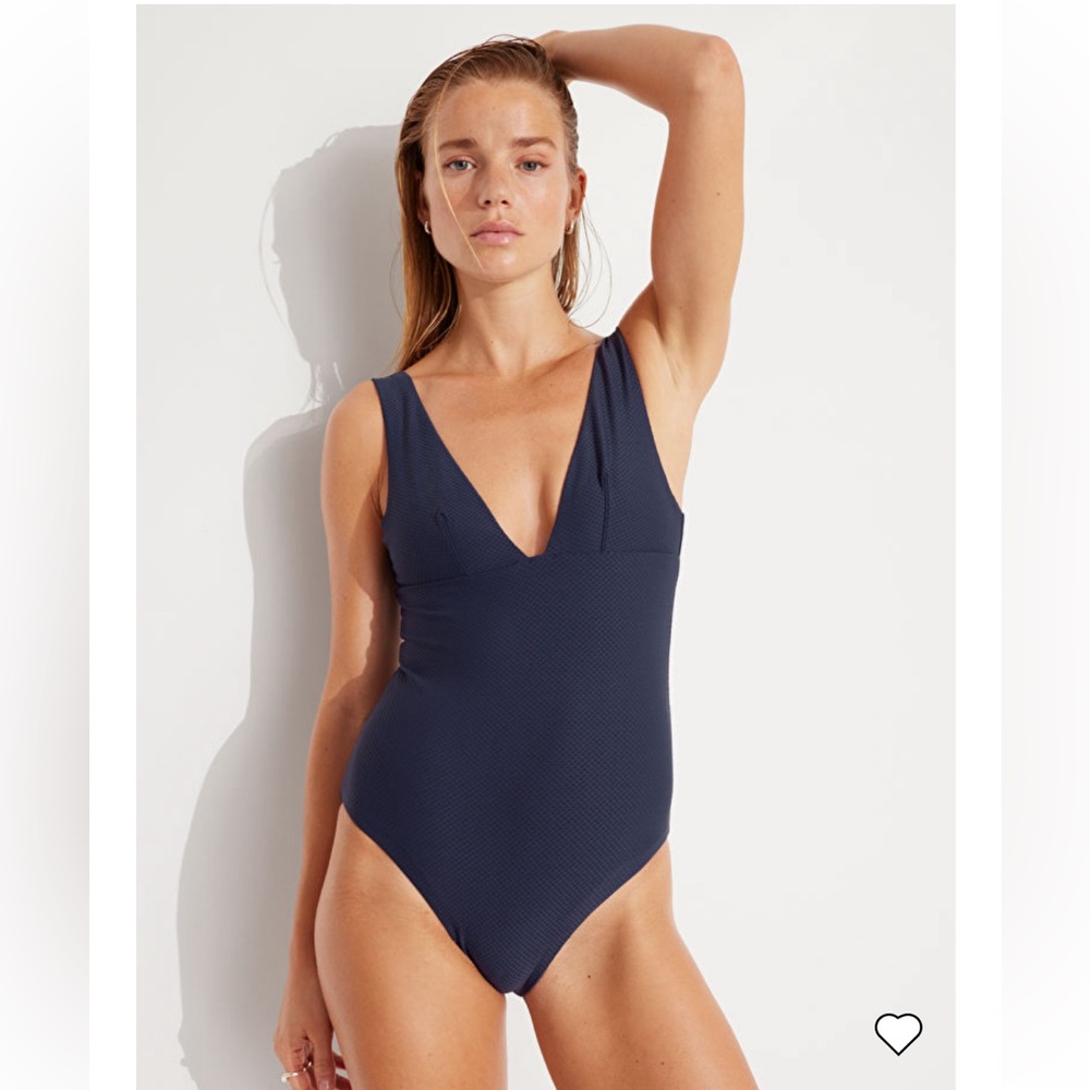 & Other Stories navy v-cut swimsuit, size 8